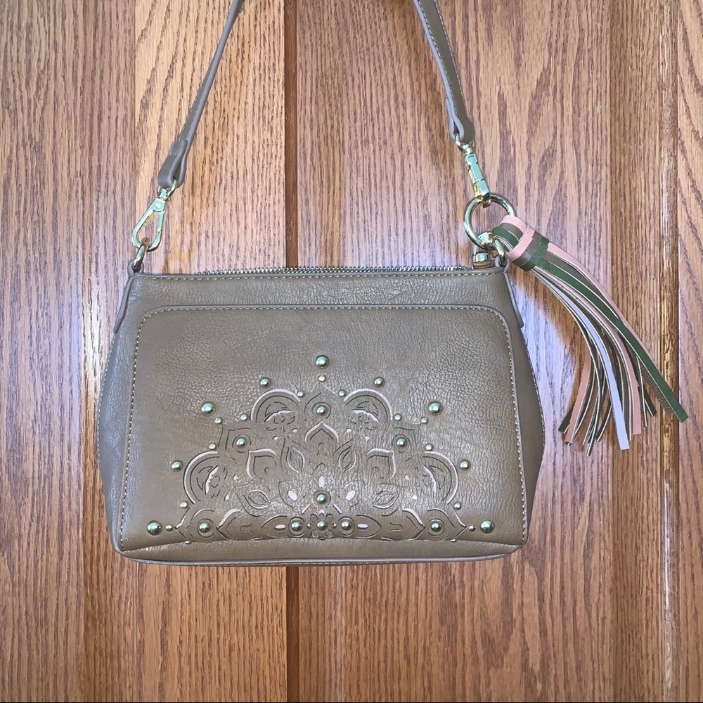 NEW Crossbody satchel purse bedazzled boho brown